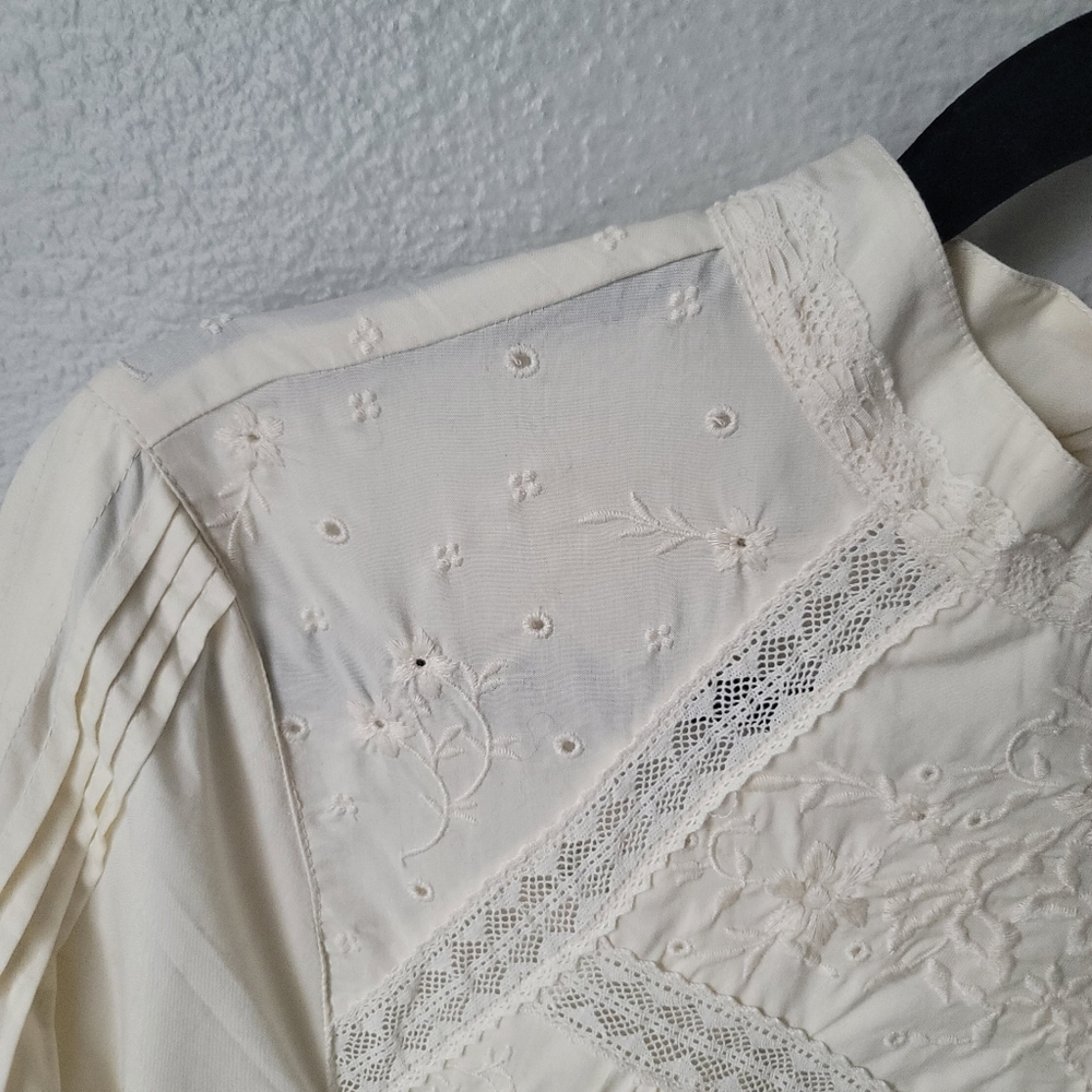 Unsubscribed 3008 Victorian Embroidered Boho Mini Dress Size XSmall In Ivory NWT - Picture 5 of 12
